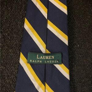 Lauren by Ralph Lauren White and Yellow Diagonal Striped Navy Tie